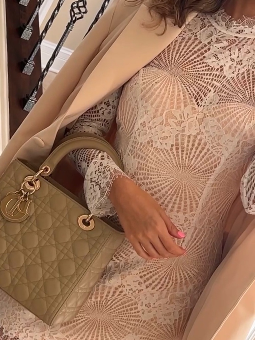 bebe White Lace Long-Sleeve Mini Dress with Nude Lining